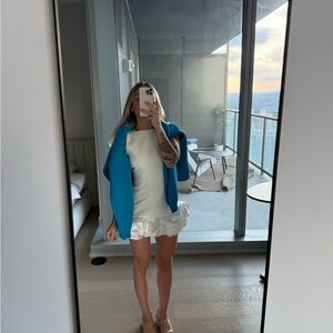 Zara White Dress with Blue Shawl
